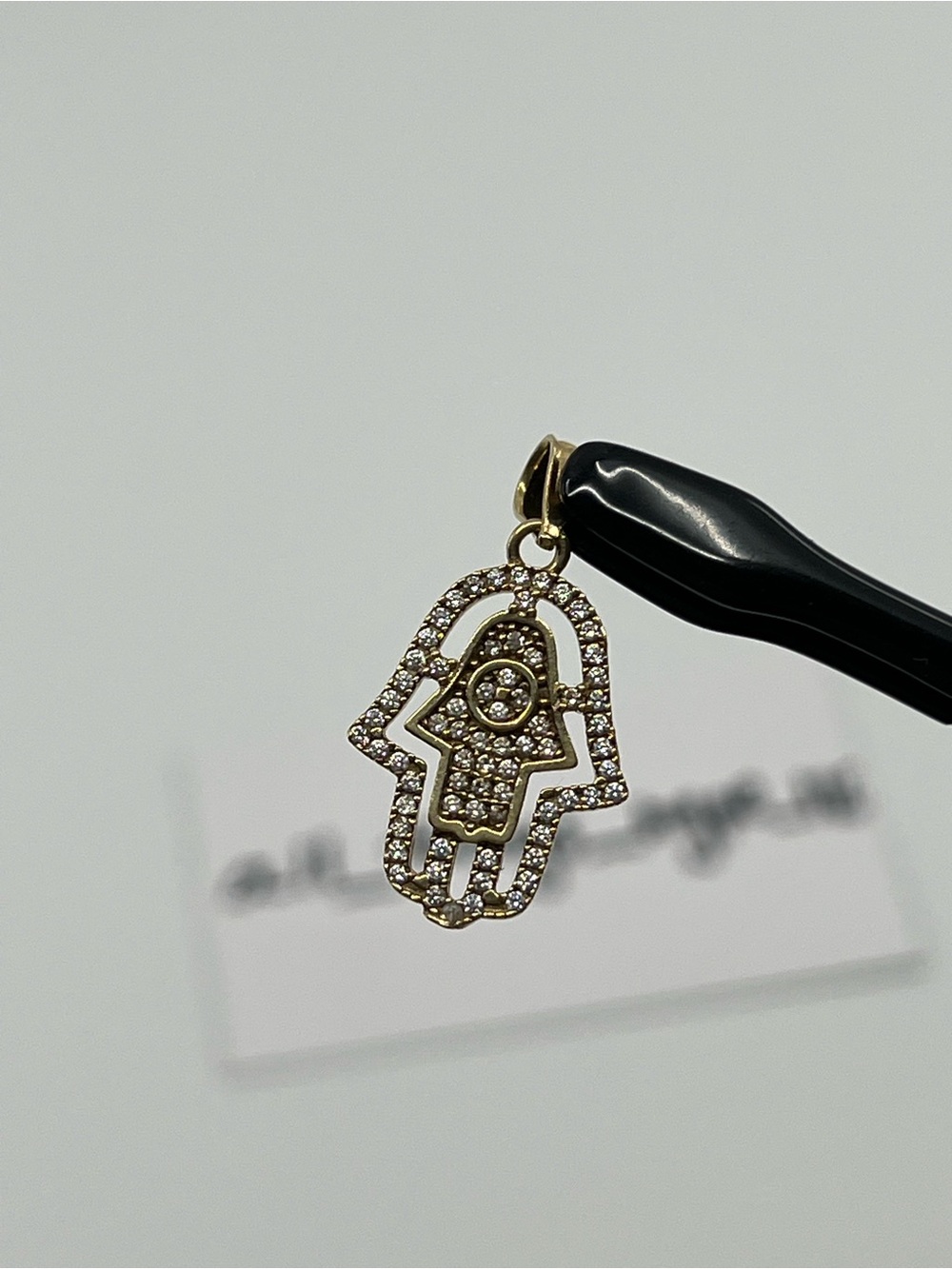 10K Yellow Gold Hamsa Hand Pendant Synthetic Stones 2.32g Evil Eye Pendant